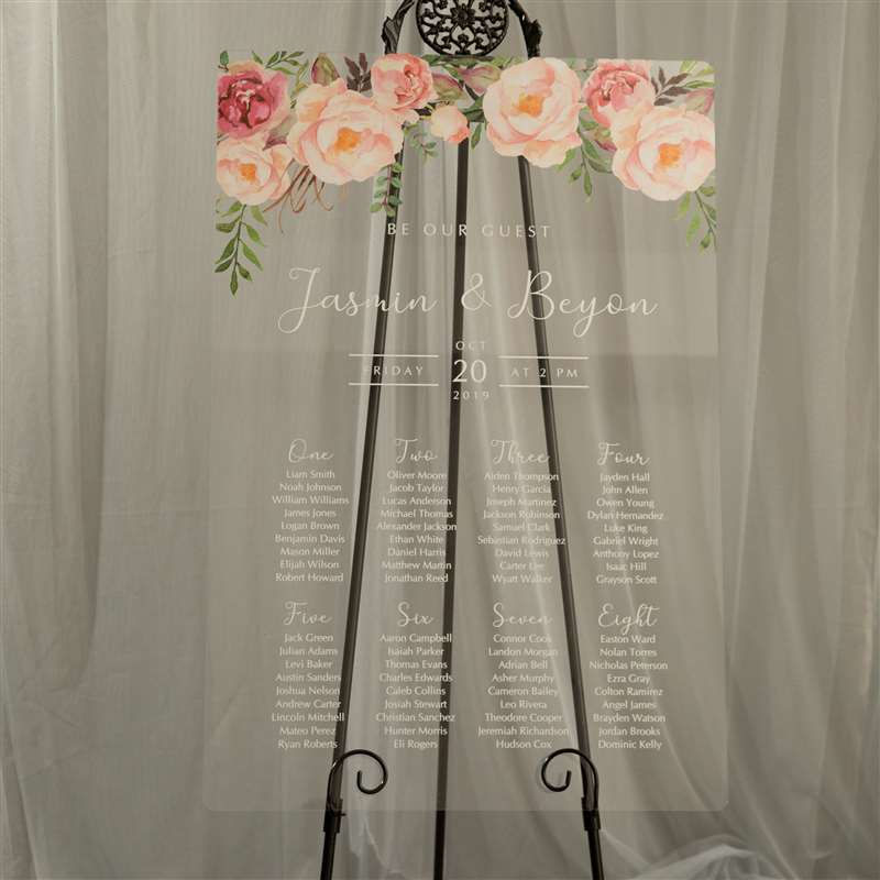 Blush Flowers Acrylic Seating Chart