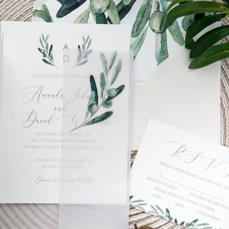 Thumbnail: Olive Leaf Vellum Invitation Set