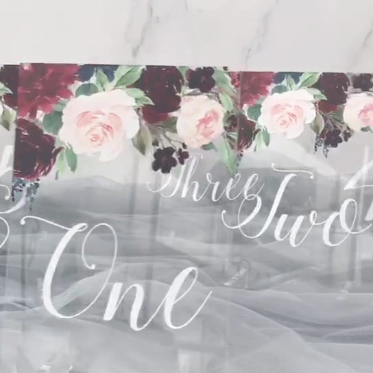 Thumbnail: Burgundy Flowers Acrylic Table Numbers with Stand
