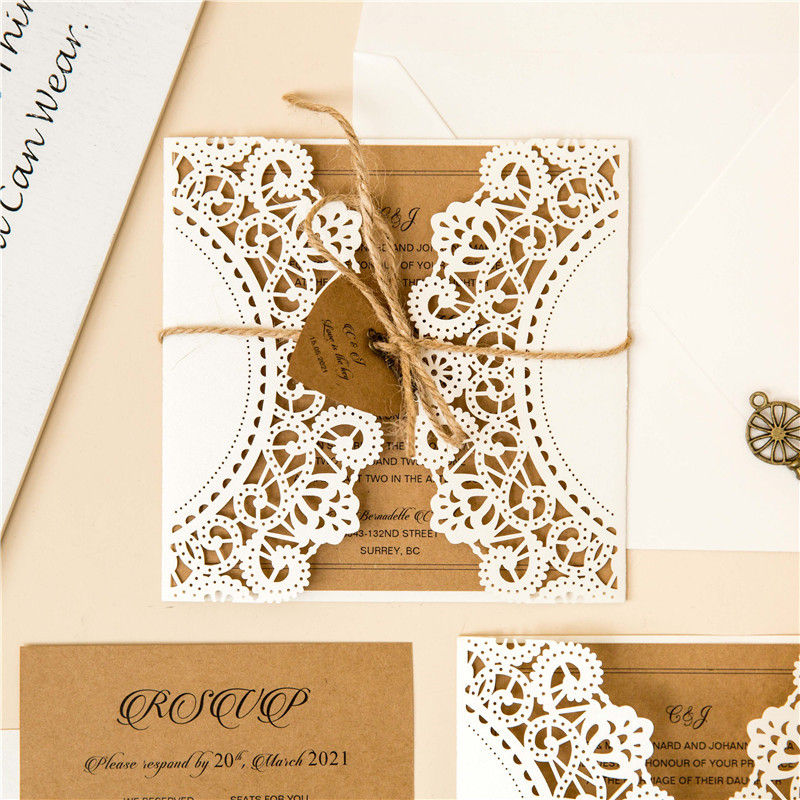 Thumbnail: Rustic & Lace Laser Cut Invitation
