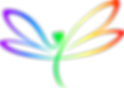 Pride Pages Logo a rainbow hued dragonfly