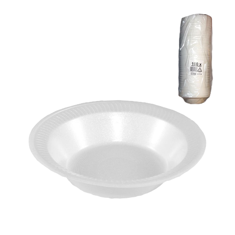 Weiße Pappteller und Pfirsichnektar 1L im Plastik