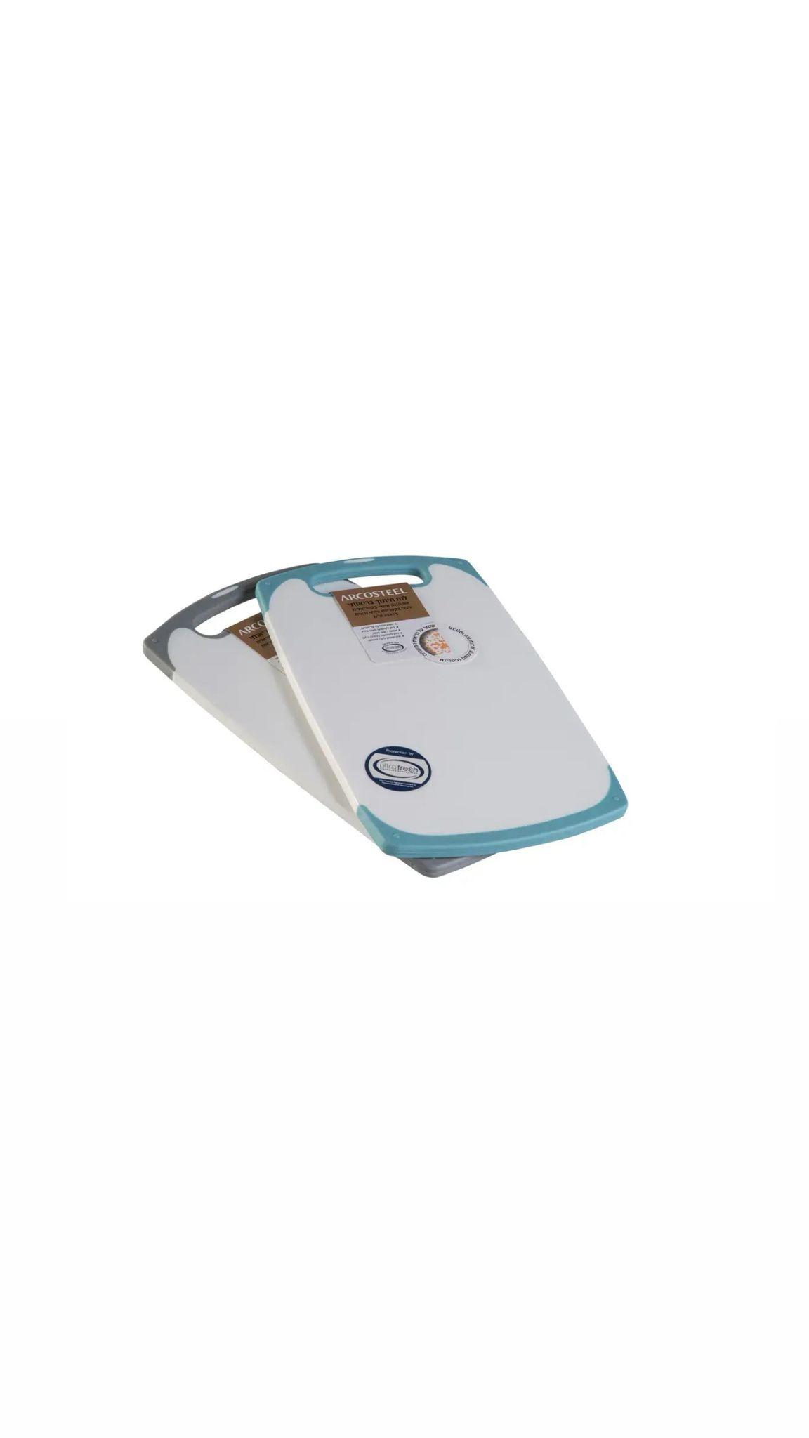 לוח חיתוך בריאותי 25X15 ס”מ אנטי בקטריאלי 8/24 לבן עם מסגרת טורקיז + אפור