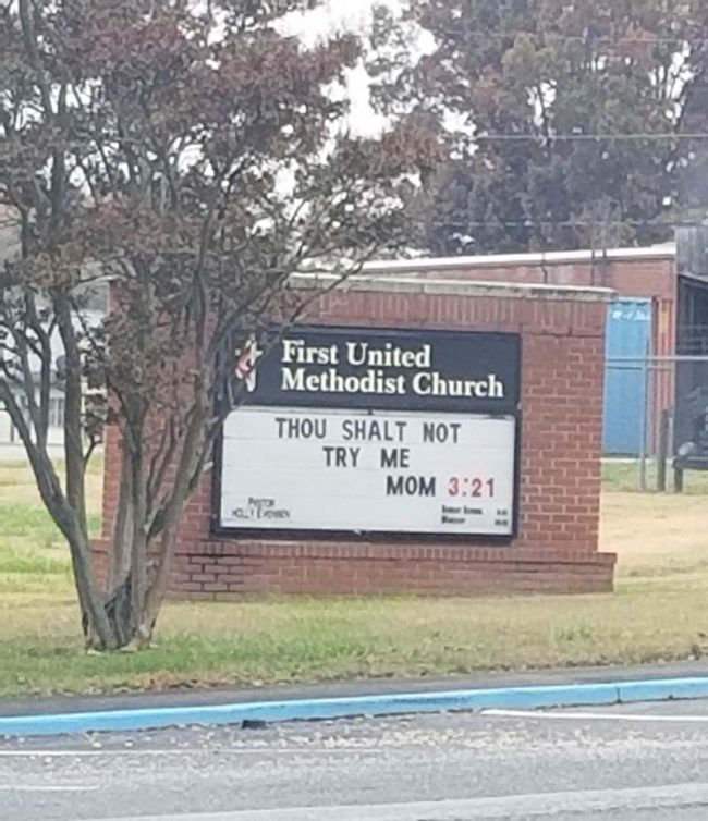 Funny pictures shalt not try mom church sign