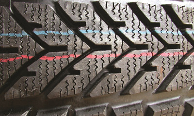 tread of a tyre in a garage.