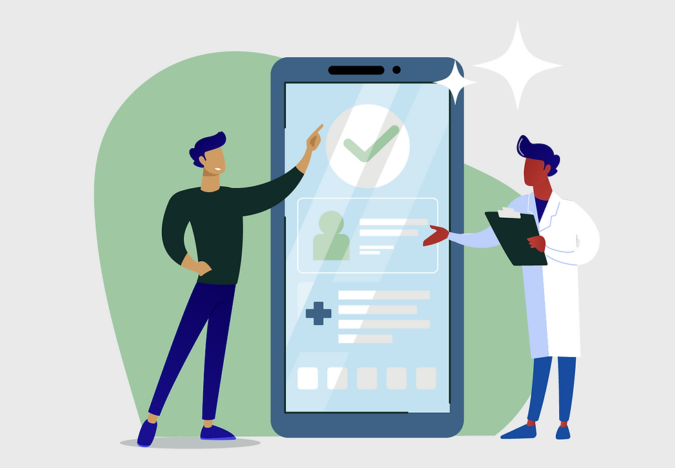SimpliChek graphic of doctor showing a man the technology available for grants funding.