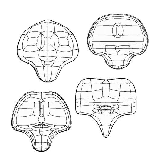 Technical drawings of four different seats