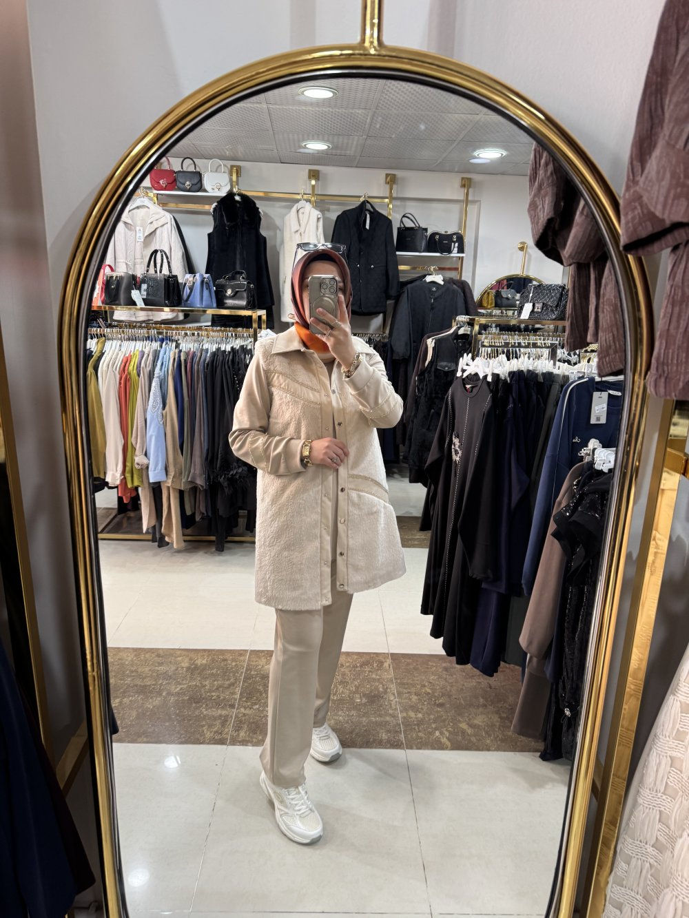 ANGORA DERİ DETAY YELEKLİ 3 LÜ TAKIM - Bej - 2288