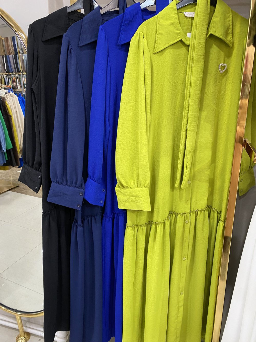 BNN1104 KALP BROŞLU AYROBİN ELBİSE - Yağ Yeşili - 1104