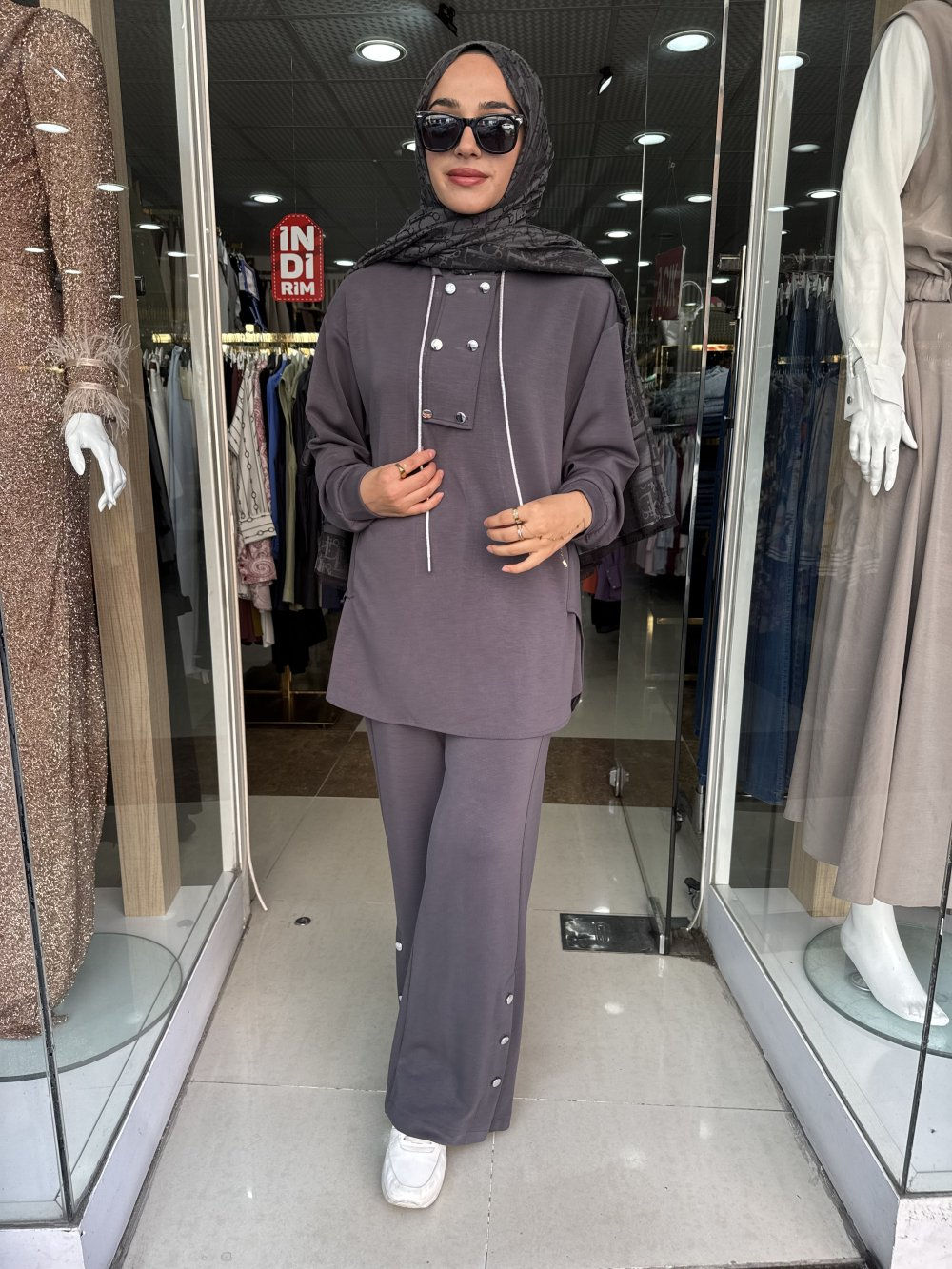 DÜĞME DETAYLI OYSHO TAKIM - Antrasit - 8119