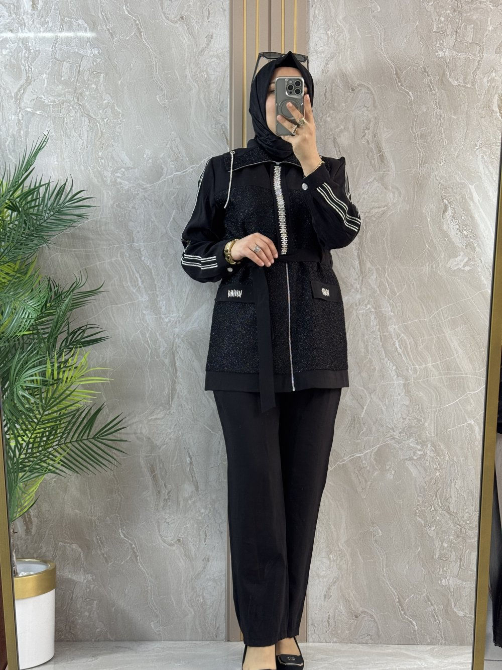 SİMLİ PULLU MODAL TAKIM - Siyah - 2626