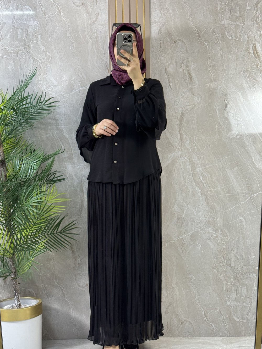 BLUZ PLİSE ETEKLİ TAKIM - Siyah - 26520