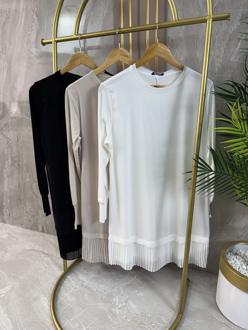 ŞİFONLU PENYE PİLİSELİ TUNİK İÇLİK - Siyah - 877