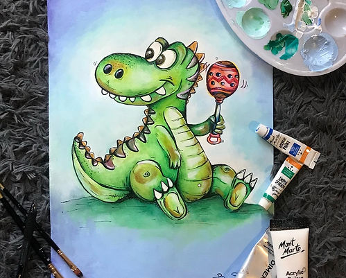 hand painted dinosaur character illustration and design