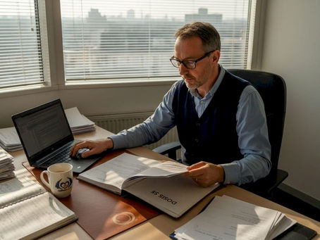 Une responsable RH en PME en train d’examiner les documents du CSE dans son bureau.