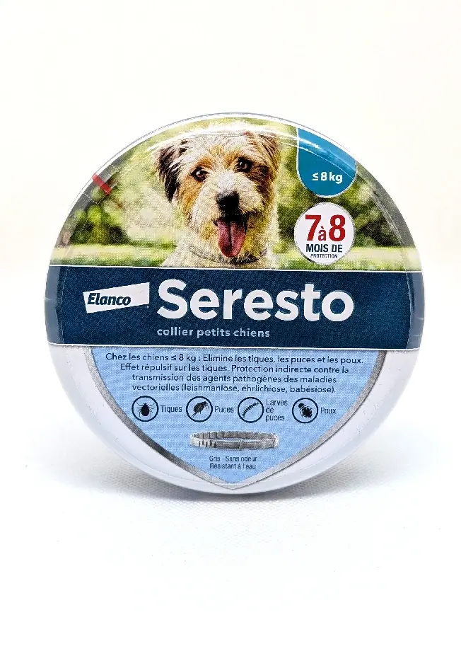 Collier Seresto petits chiens tiques et puces vue de face
