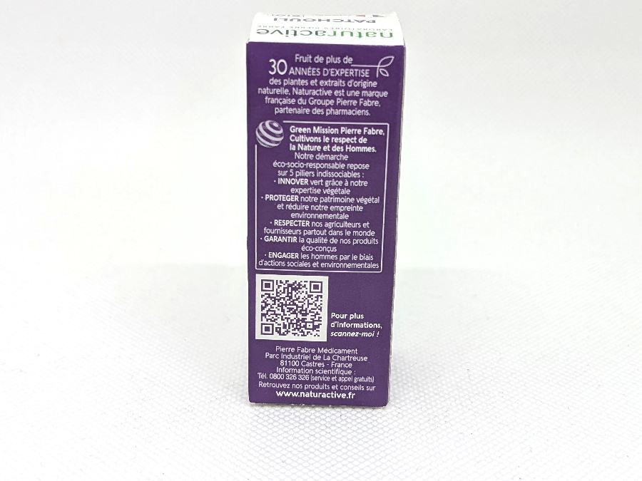 Naturactive huile essentielle de patchouli vue de dos