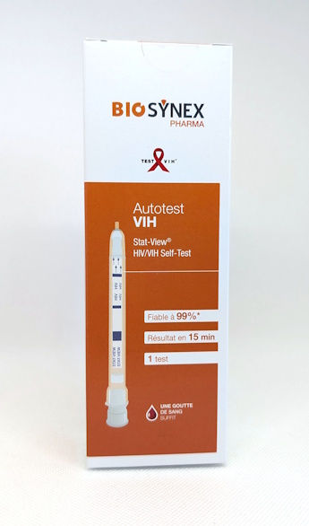 Test VIH Biosynex (anciennement EXACTO) vue de face