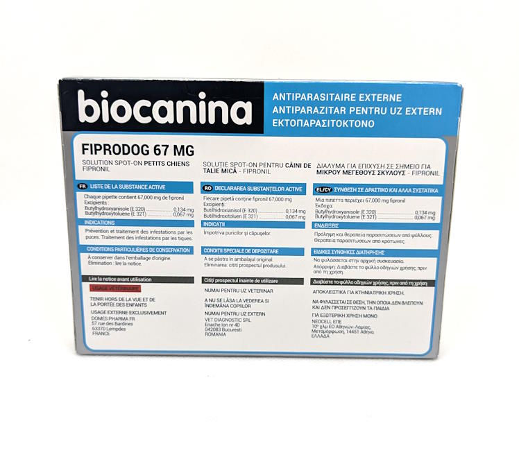 Biocanina Fiprodog petits chiens vue de dos
