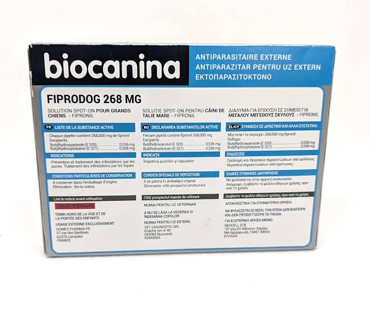 Biocanina Fiprodog 268 mg grand chien vue de dos
