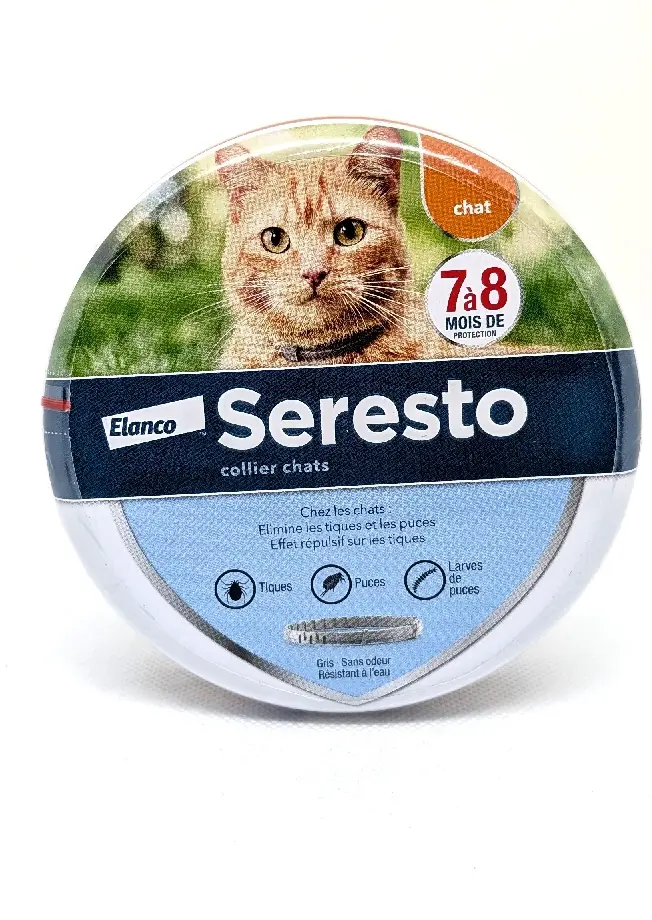 Collier Seresto Chats tiques et puces vue de face