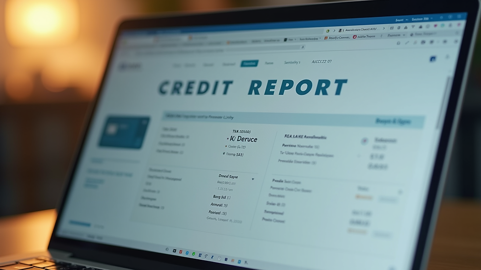 Close-up view of a laptop screen showing a credit report summary