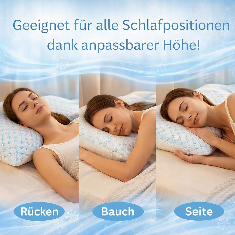 Miniaturbild: Frau schläft auf Rücken, Bauch, Seite. Kissen für alle Schlafpositionen.