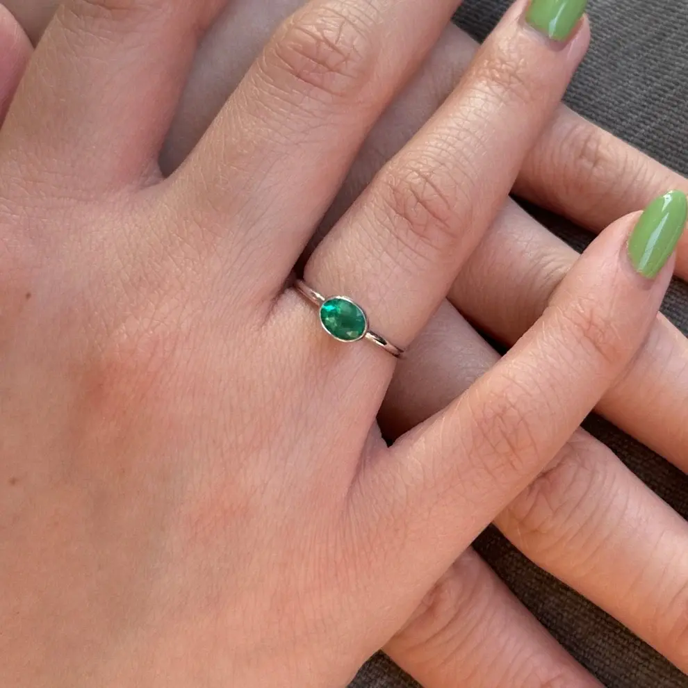 Colombian Emerald Stacker Ring set in 10kt White Gold