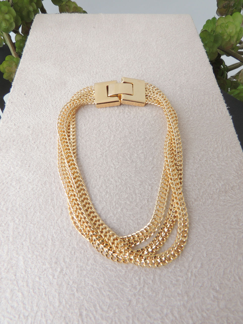 Miniatura: Pulseira larga 3 correntes.  Com 18cm.   Folheado a ouro 18k