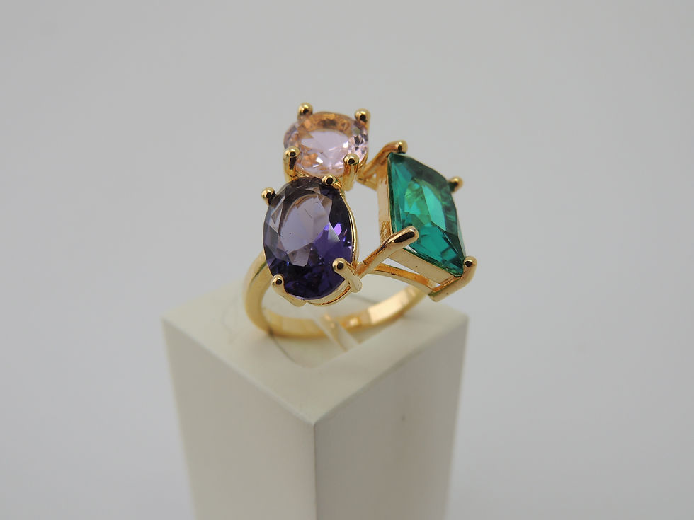 Miniatura: Anel com pedras em zircônias verde, ametista e topázio rosa.  Folheado em ouro 1