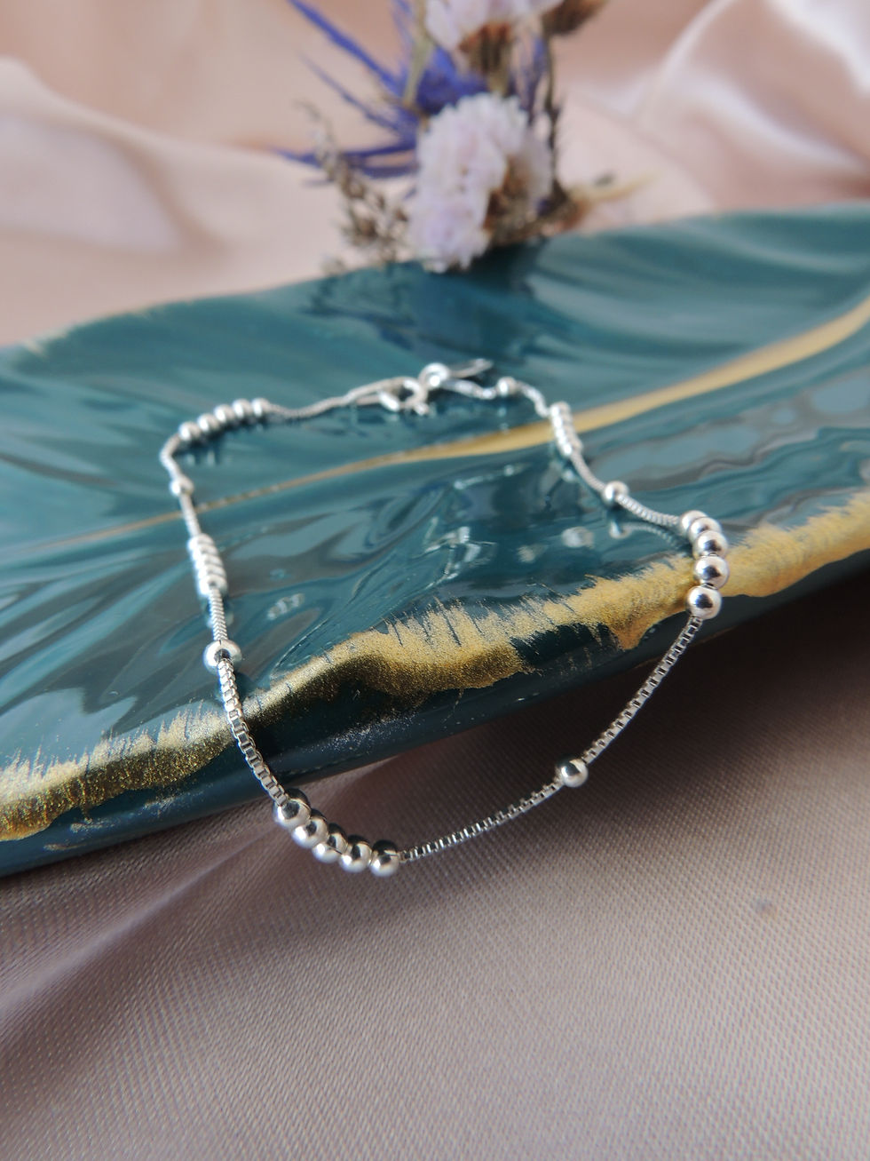 Miniatura: Pulseira Fina com Bolinhas. Com 18cm . Prata 925