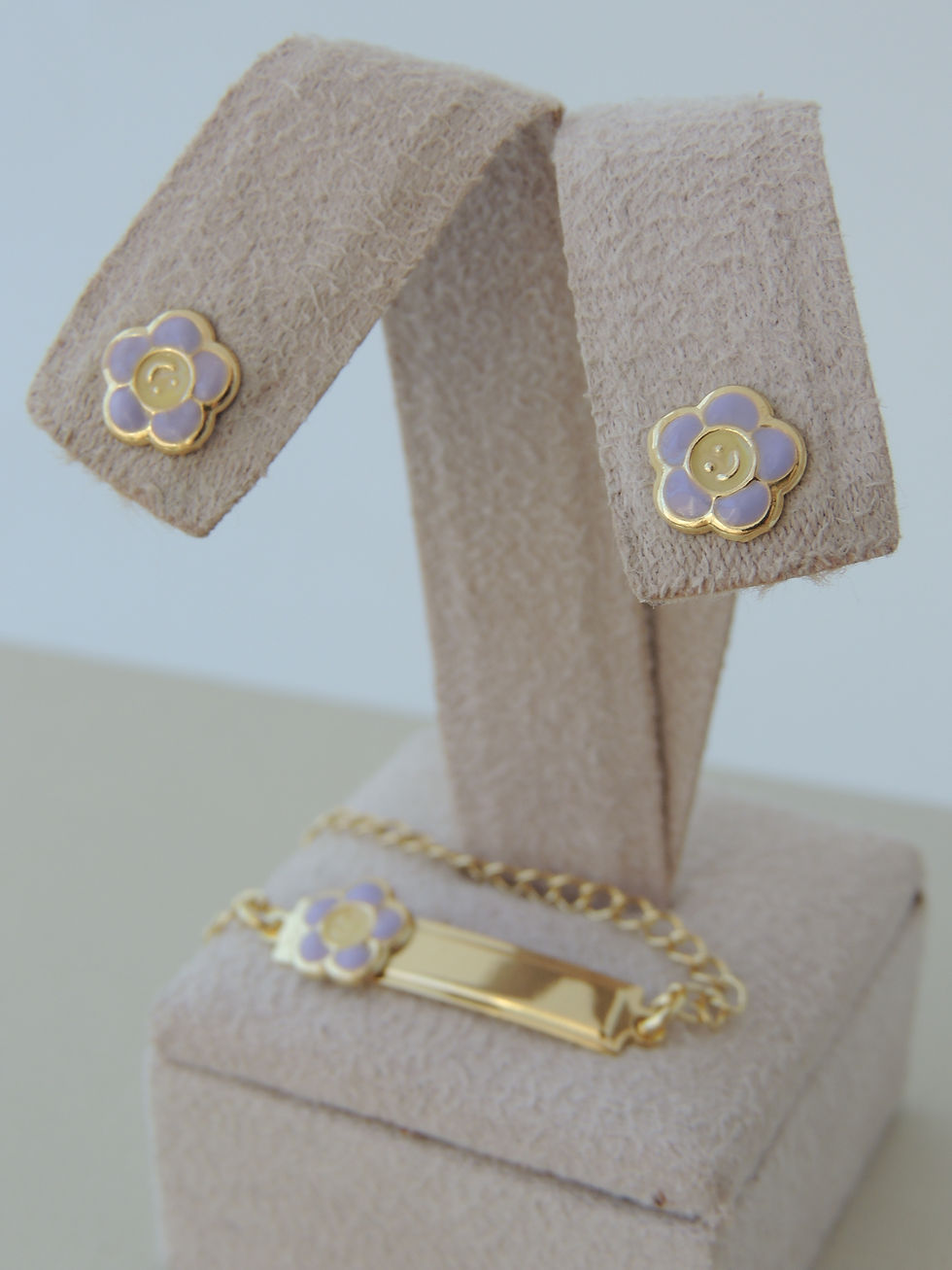 Miniatura: Conjunto Infantil Brinco e Pulseira com Flor de Resina  14cm  Folheado ouro 18K