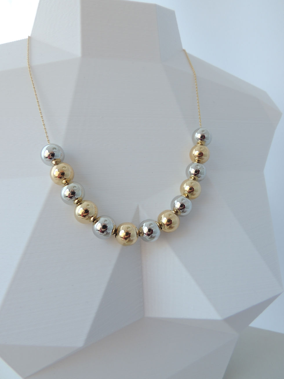 Miniatura: Gargantilha Bicolor bolas 40 cm + extensor. Folheado ouro 18k