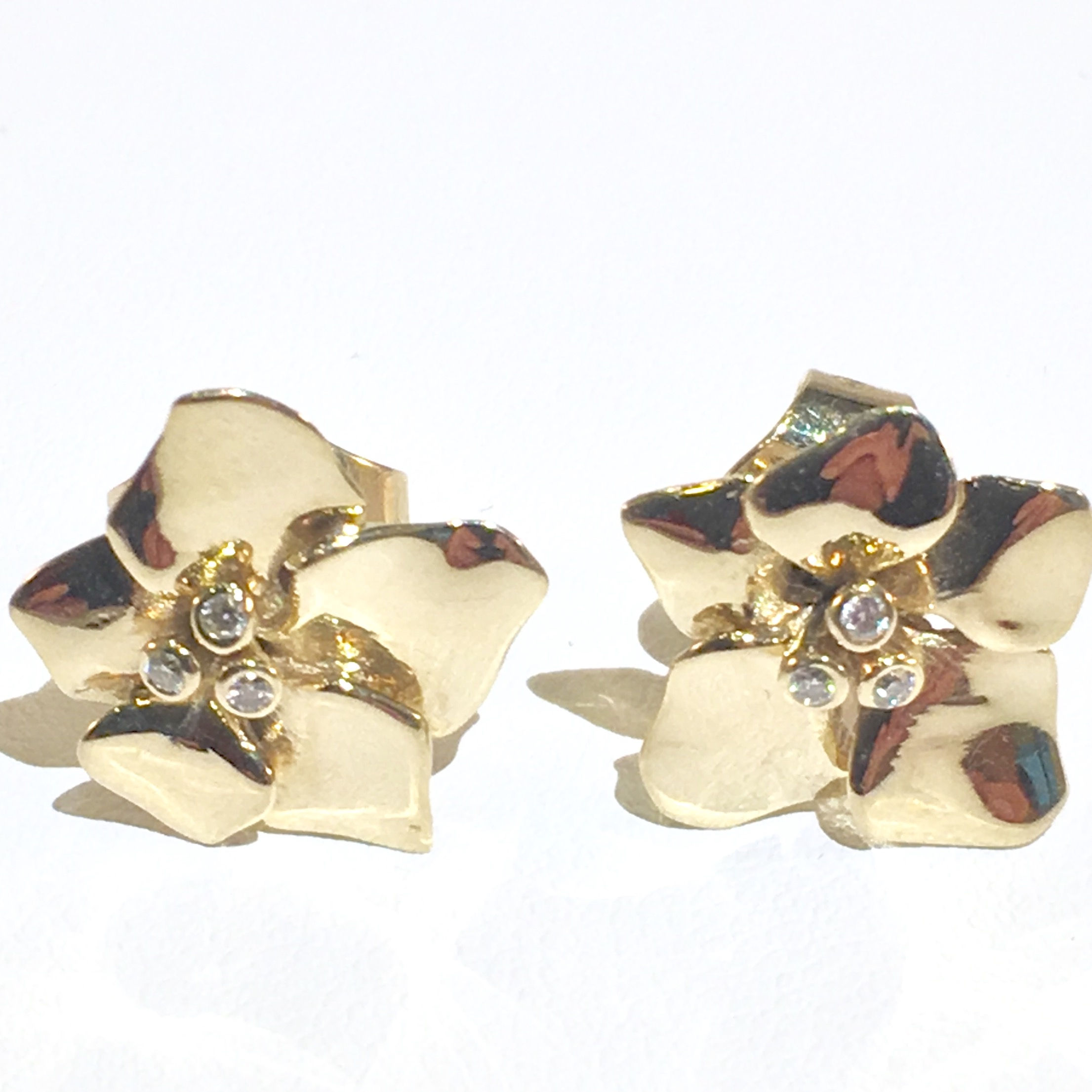 Gold and Diamond Flower Earrings