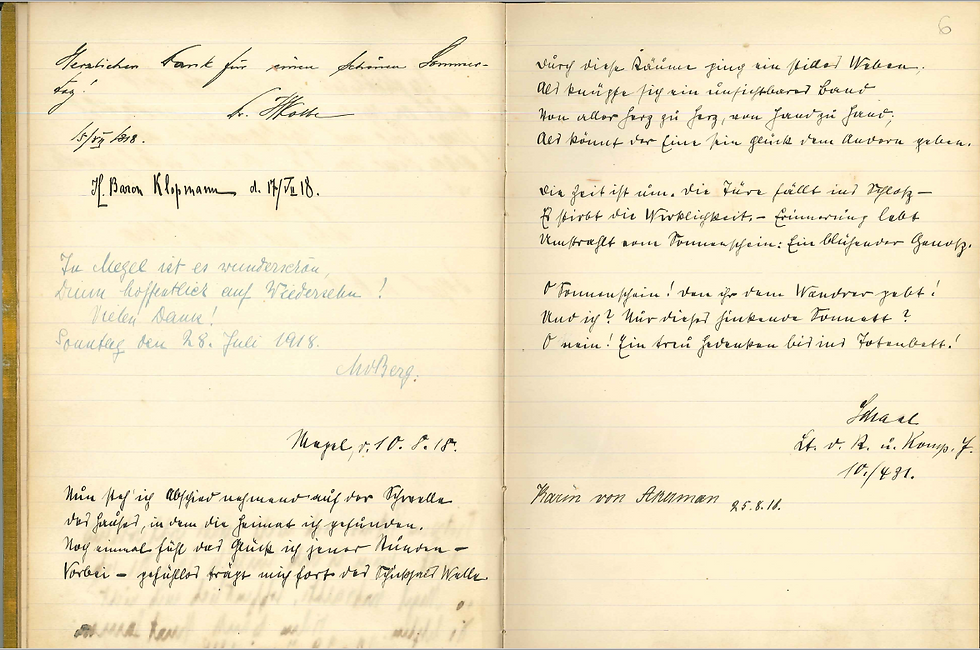 Eintrag im Fremdenbuch von Gut Megel von Kurt Schaal