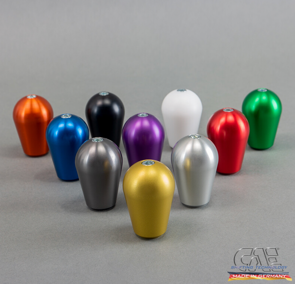 Miniaturbild: 10 aufgestellte Shiftknob-Köpfe des CAE ultra shifters in verschiedenen Farben.