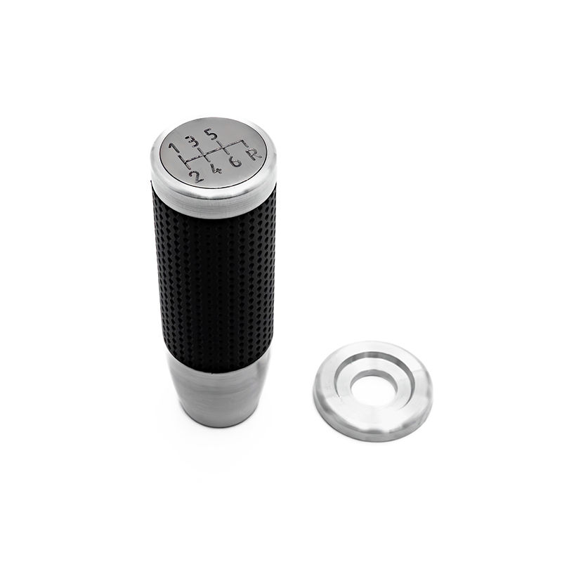 Miniaturbild: Aluminum Schaltknauf, Leder Schwarz, Silber, 2 teilig.