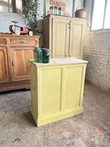 Ancien petit comptoir de commerce patine jaune | Les Tôliers