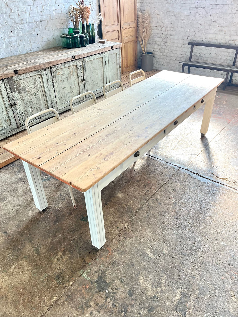 Miniature : Ancienne table de ferme 6 tiroirs  