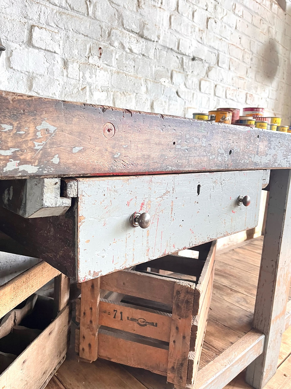 Miniature : Ancien établi d’atelier patine d’origine 