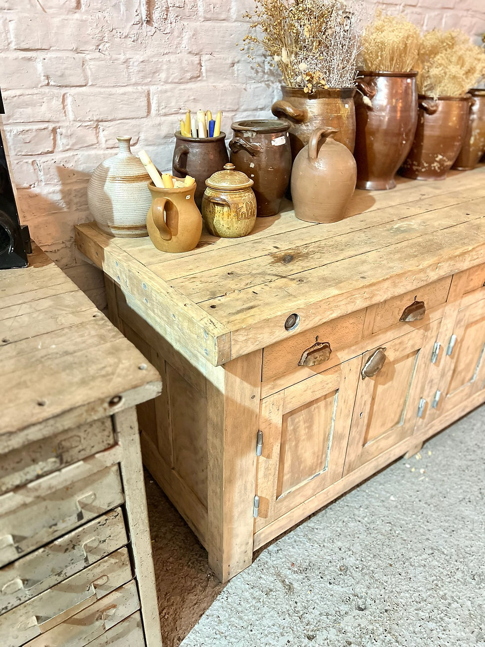 Miniature : Ancien établi en hêtre 