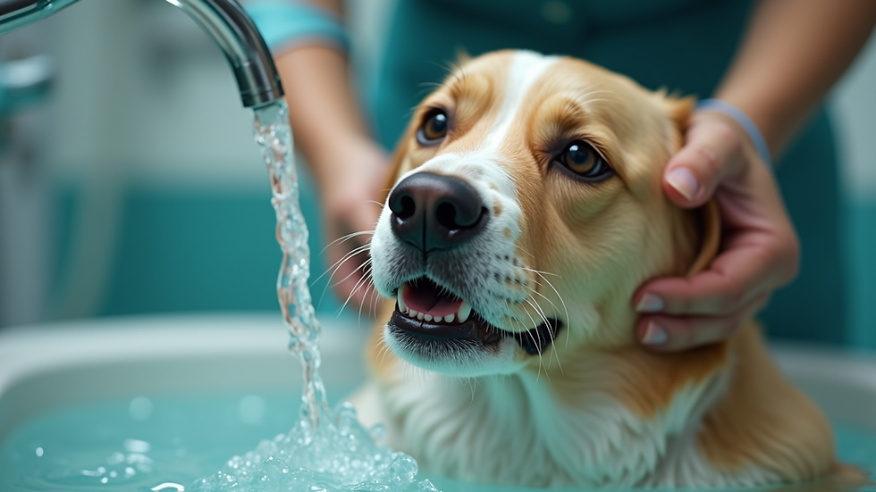 Close-up view of a dog enjoying a hydration treatment