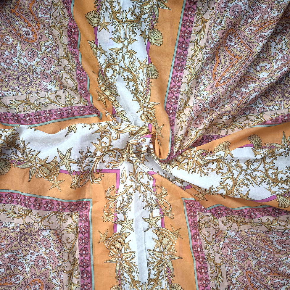 Voile de coton Imprimé Baroque Marin & Cachemire
