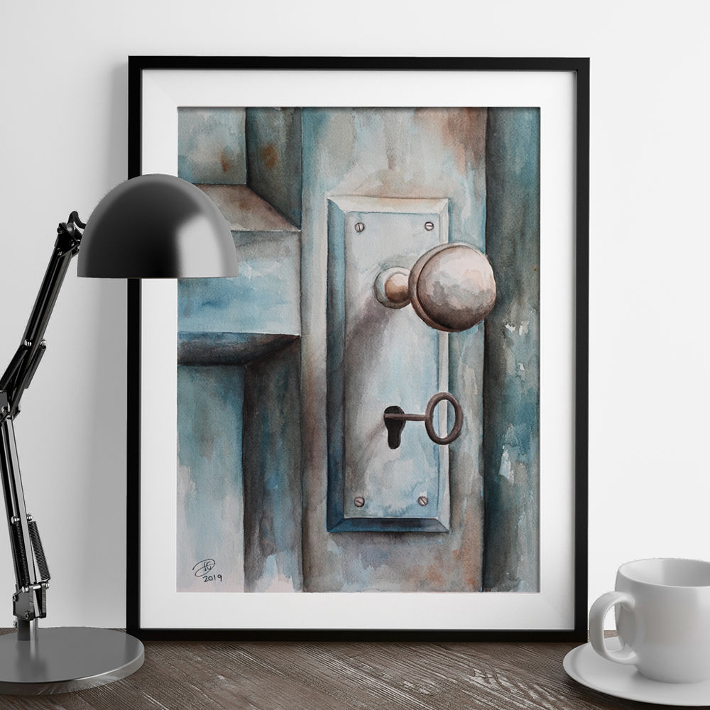 הדפס מנעול בדלת כחולה