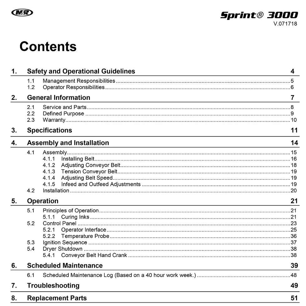 Thumbnail: M&R Sprint 3000 Repair Manual Contents
