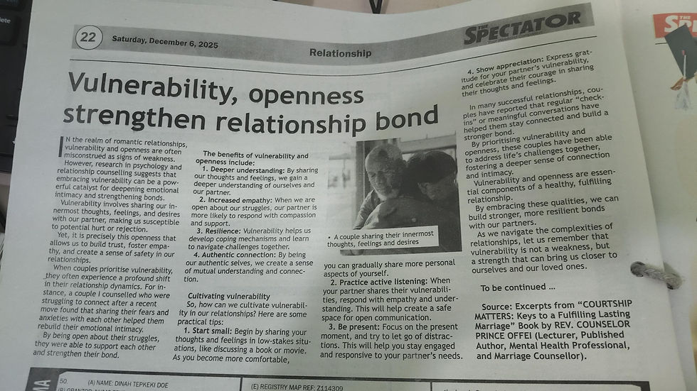 Published Spectator Newspaper Article authored by Counselor Prince Offei (Newspaper Columnist, Mental Health Professional, & Published Author)!
