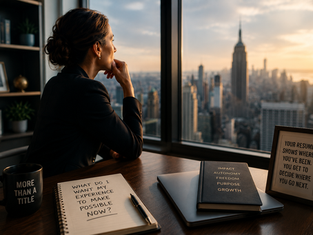 Thoughtful executive reflecting on career fulfillment and redefining success beyond a résumé and job title