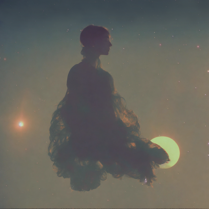 Nymph meditating in space