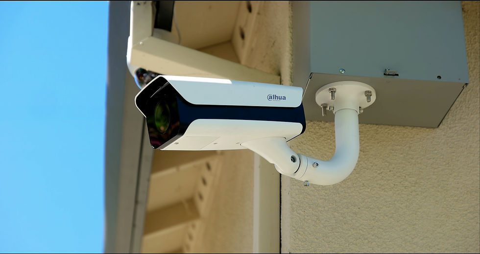 skyscraper building with security camera