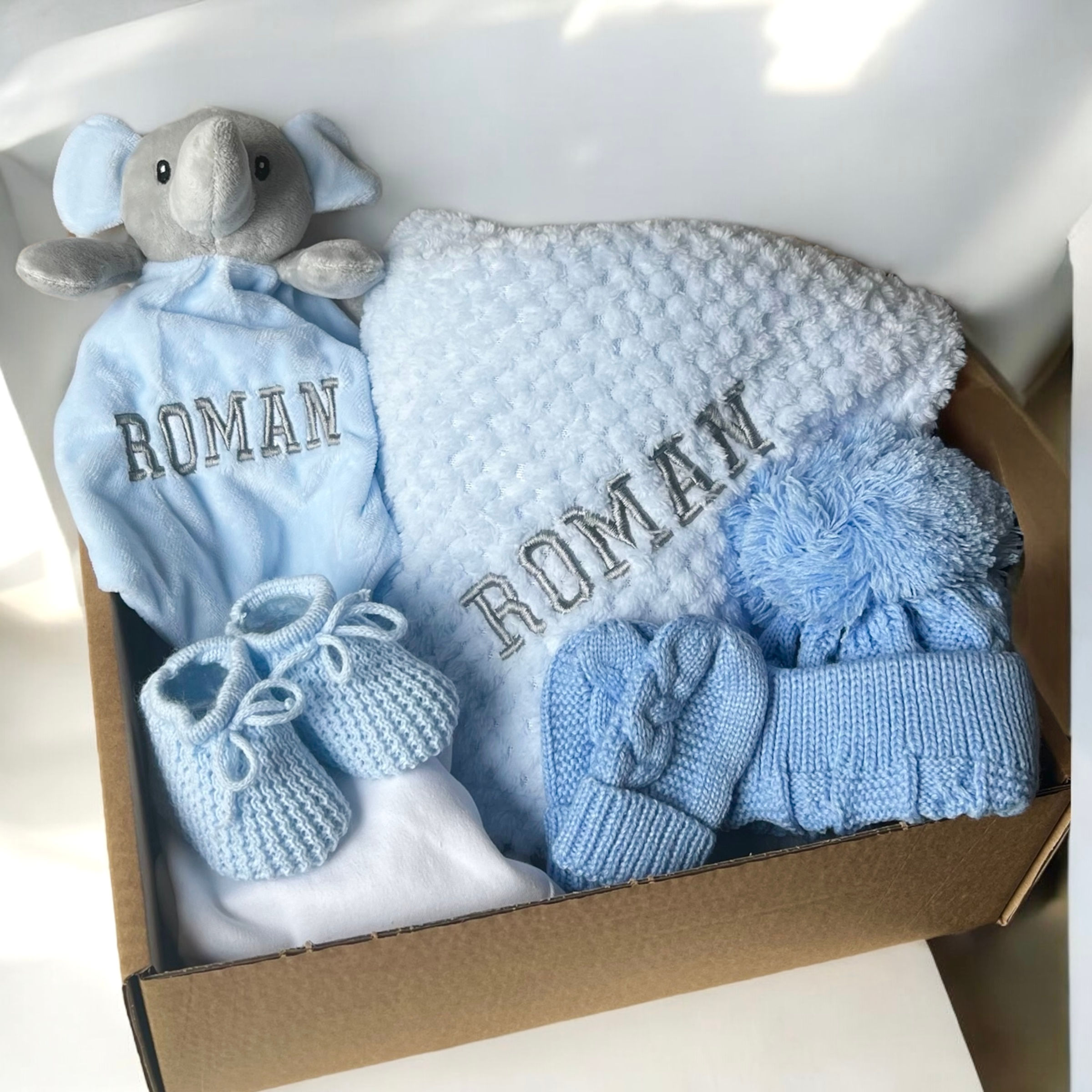 Personalised Baby Boy Gift Elephant Set